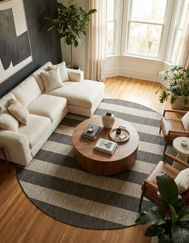 Detail image of 10' 8 x 10' 8  Washable Striped Indoor / Outdoor Round Rug