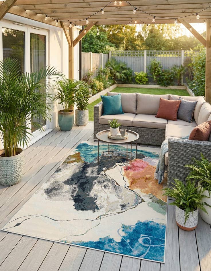 Detail image of 5' 3 x 8'  Washable Modern Indoor / Outdoor Rug