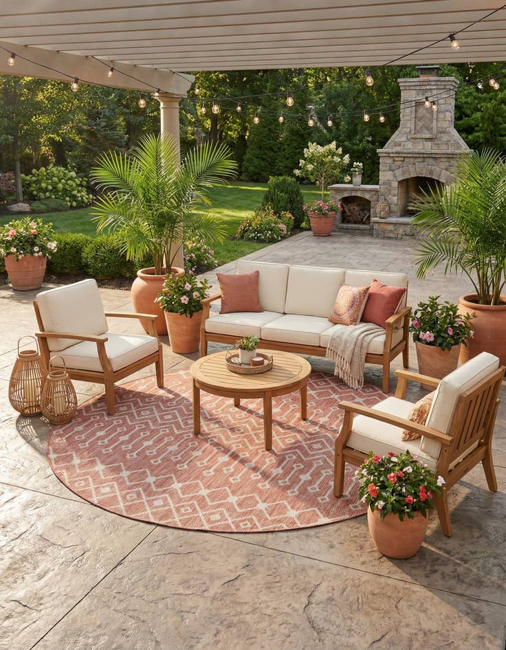 Detail image of  13' x 13'  Washable Lattice Indoor / Outdoor Round Rug