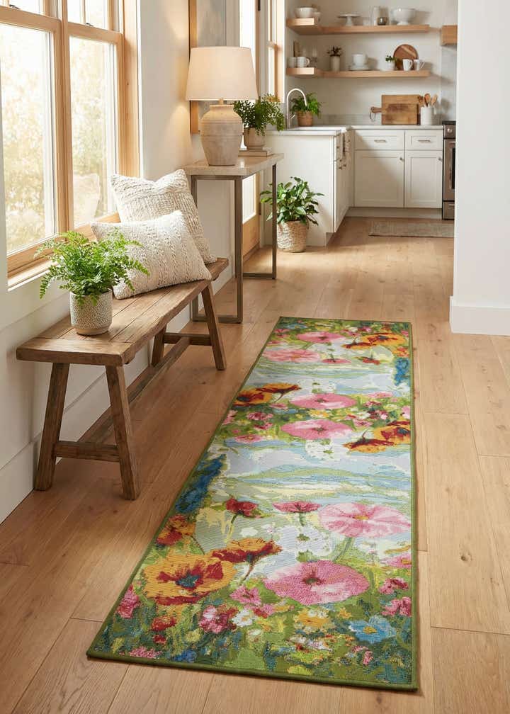 2' x 8' Easy-Clean Botanical Indoor / Outdoor Runner Rug