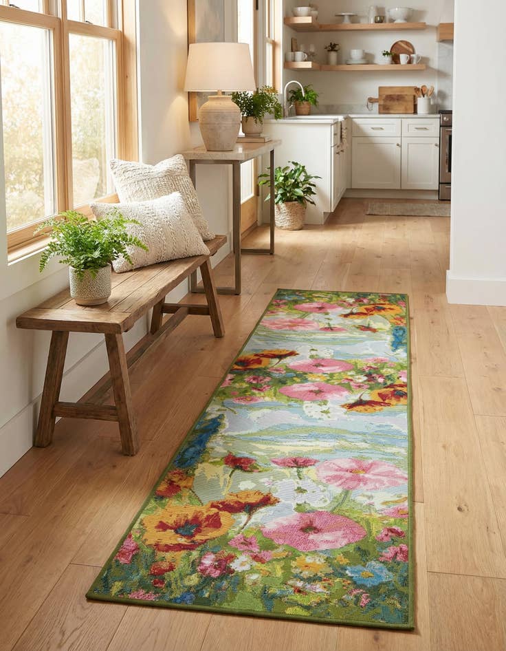 Detail image of 2' x 8' Easy-Clean Botanical Indoor / Outdoor Runner Rug