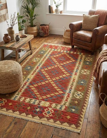 3' 3 x 6' 3 Hand Woven Kilim Maymana Wool Rug