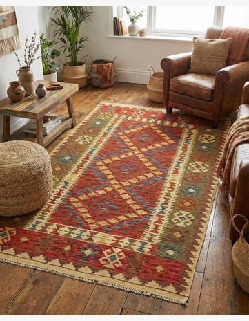 3' 3 x 6' 3 Hand Woven Kilim Maymana Wool Rug