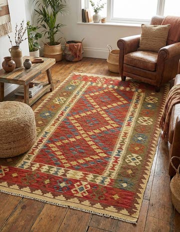3' 3 x 6' 3 Hand Woven Kilim Maymana Wool Rug