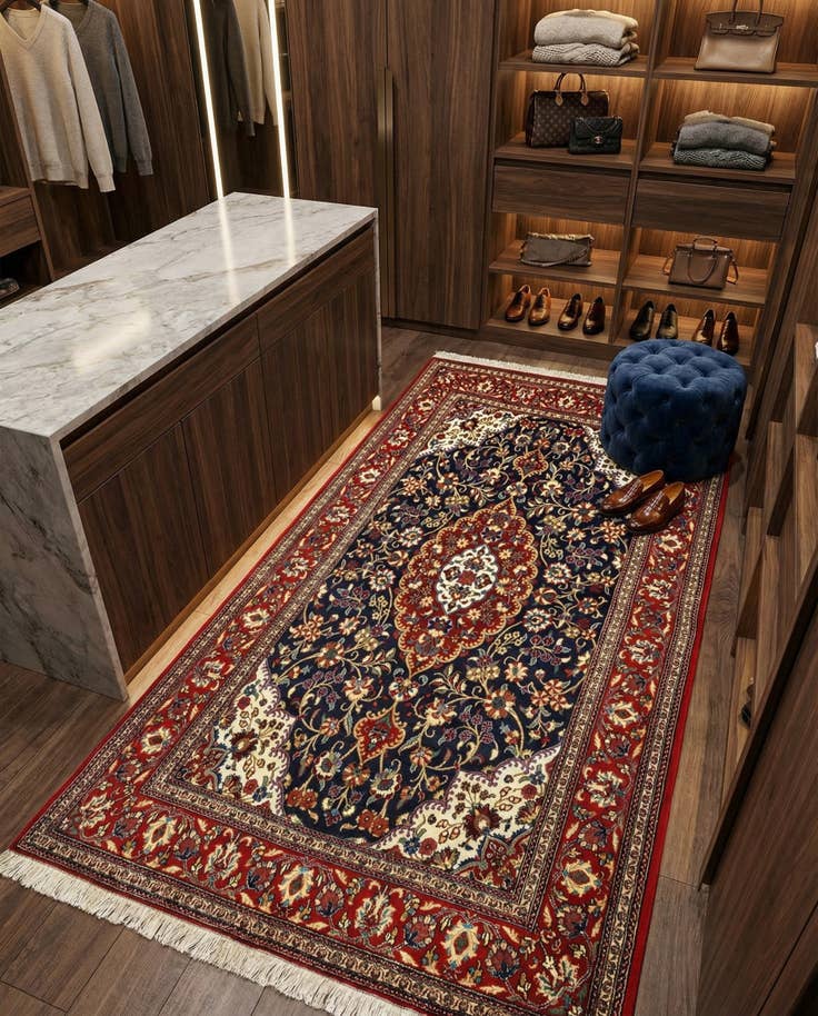 Detail image of 4' 8 x 6' 10 Hand Knotted Qom Persian Rug