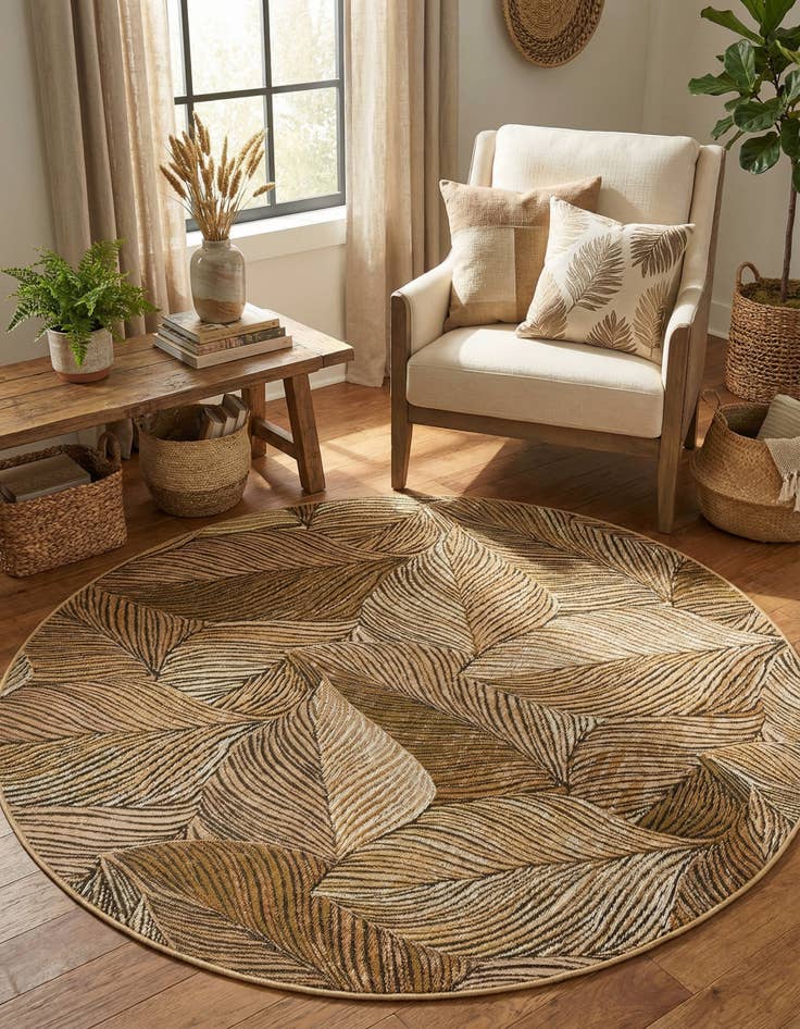 Detail image of 5' 3 x 5' 3  Washable Botanical Indoor / Outdoor Round Rug