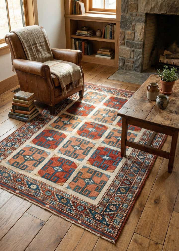 3' 8 x 5' 1 Hand Knotted Heriz Wool Rug