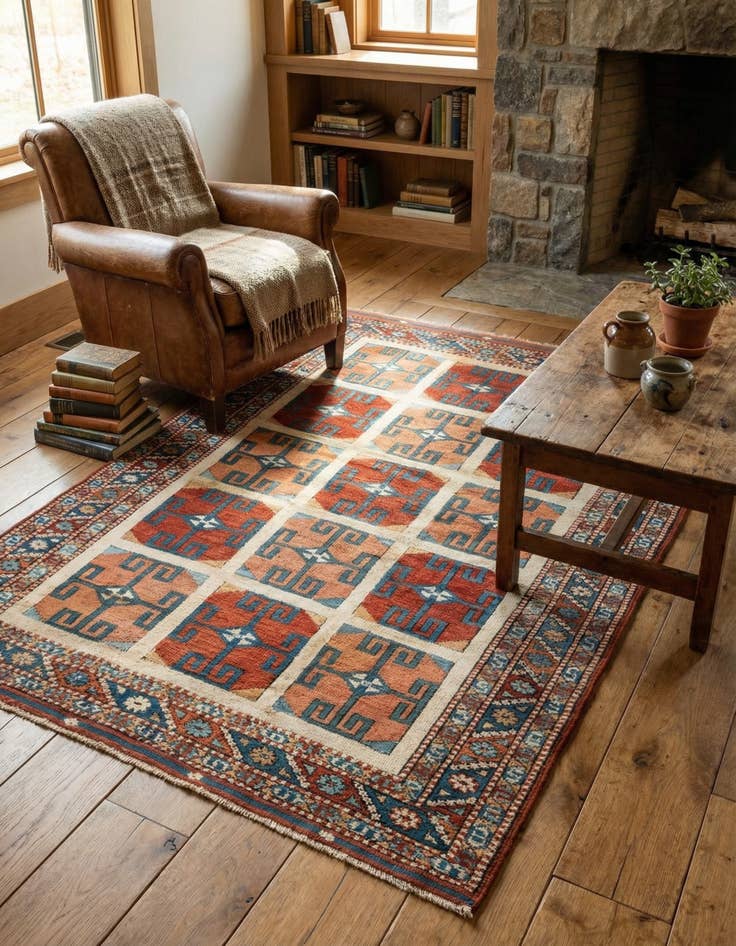Detail image of 3' 8 x 5' 1 Hand Knotted Heriz Wool Rug