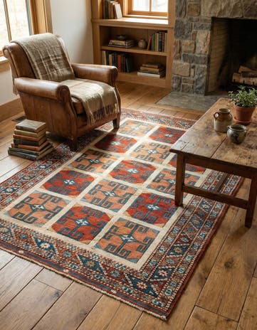 3' 8 x 5' 1 Hand Knotted Heriz Wool Rug