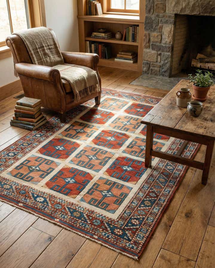 3' 8 x 5' 1 Hand Knotted Heriz Wool Rug