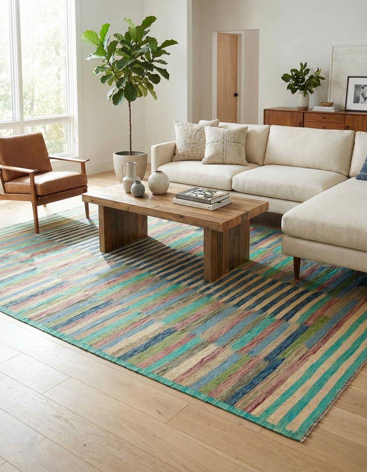 Detail image of  6' 4 x 9' 9  Hand Woven Kilim Modern Wool Rug