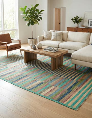 6' 4 x 9' 9 Hand Woven Kilim Modern Wool Rug