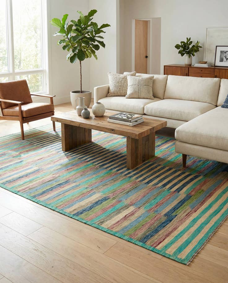 Detail image of 6' 4 x 9' 9 Hand Woven Kilim Modern Wool Rug