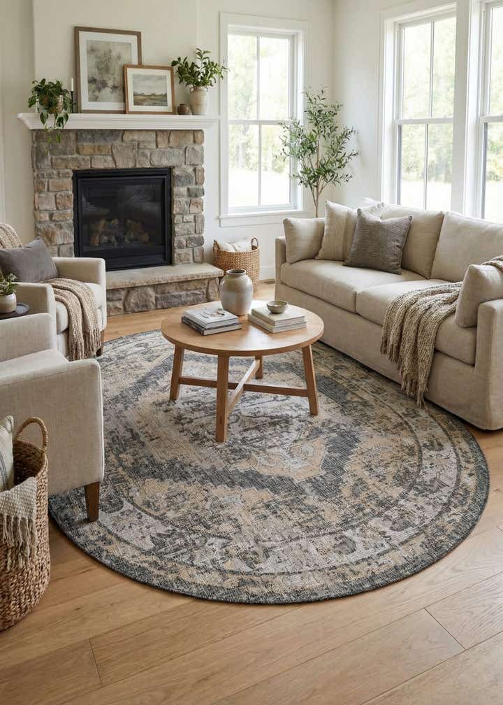 7' 10 x 10' Easy-Clean Traditional Indoor / Outdoor Oval Rug