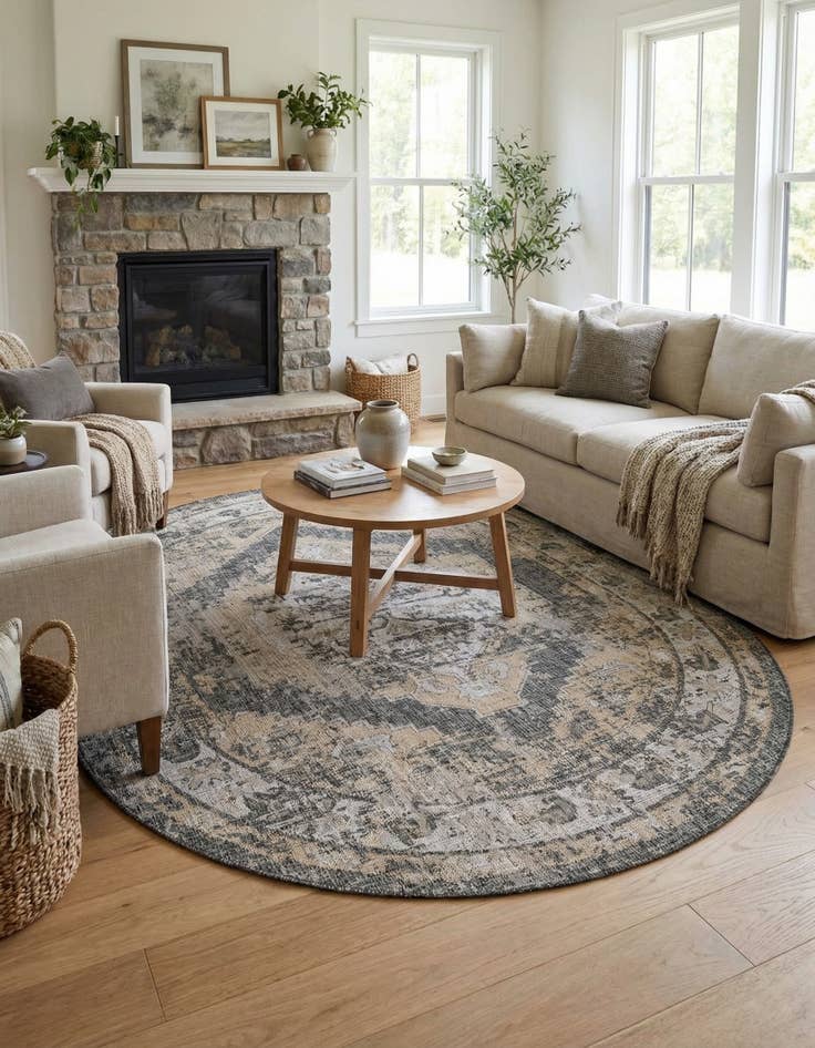 Detail image of  7' 10 x 10'  Washable Traditional Indoor / Outdoor Oval Rug