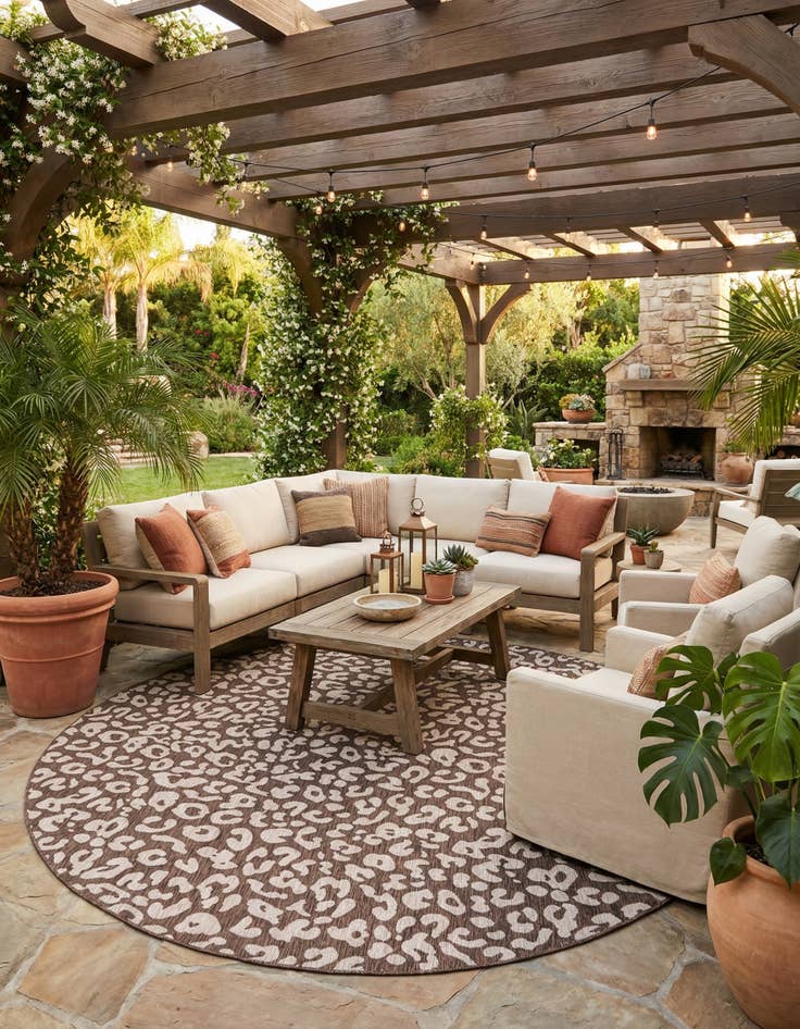 Detail image of 13' x 13'  Washable Safari Indoor / Outdoor Round Rug