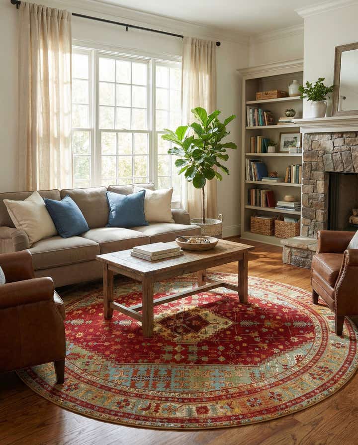 10' x 10' Easy-Clean Traditional Indoor / Outdoor Round Rug