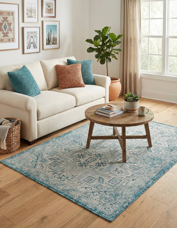 Detail image of 4' x 6'  Washable Aztec Indoor / Outdoor Rug