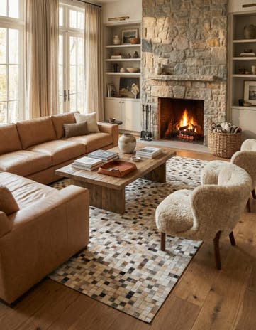 5' 1 x 8' 1 Cowhide Leather Rug