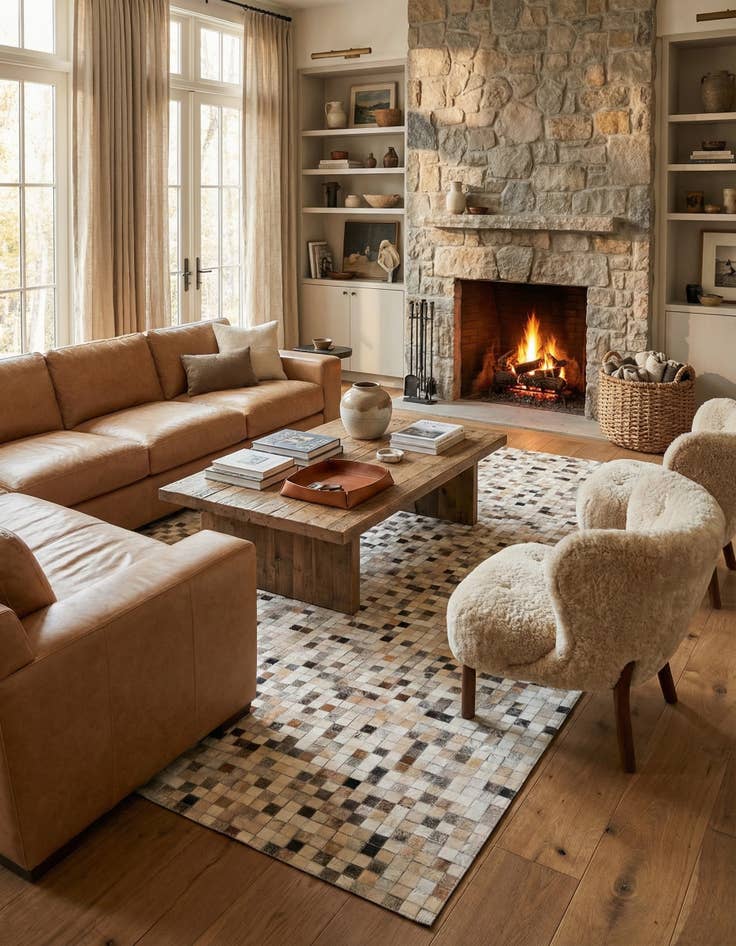 Detail image of 5' 1 x 8' 1 Cowhide Leather Rug