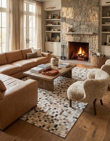 5' 1 x 8' 1 Cowhide Leather Rug