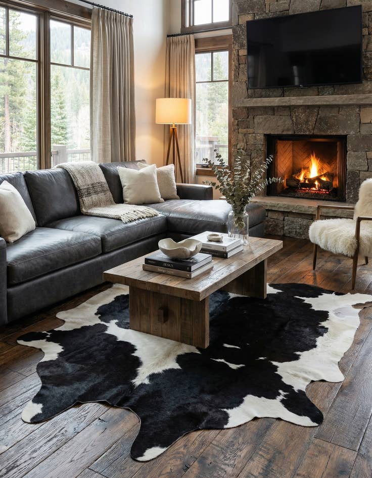 Detail image of 4' 1 x 6' 2 Cowhide Leather Rug