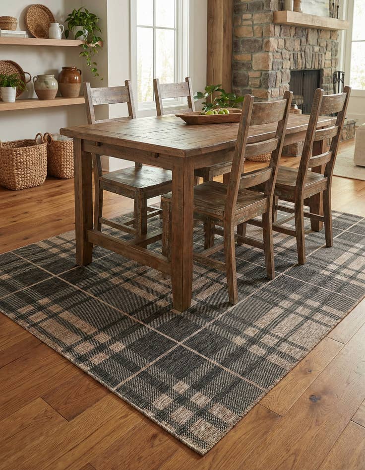 Detail image of 5' 3 x 8'  Washable Checkered Indoor / Outdoor Rug