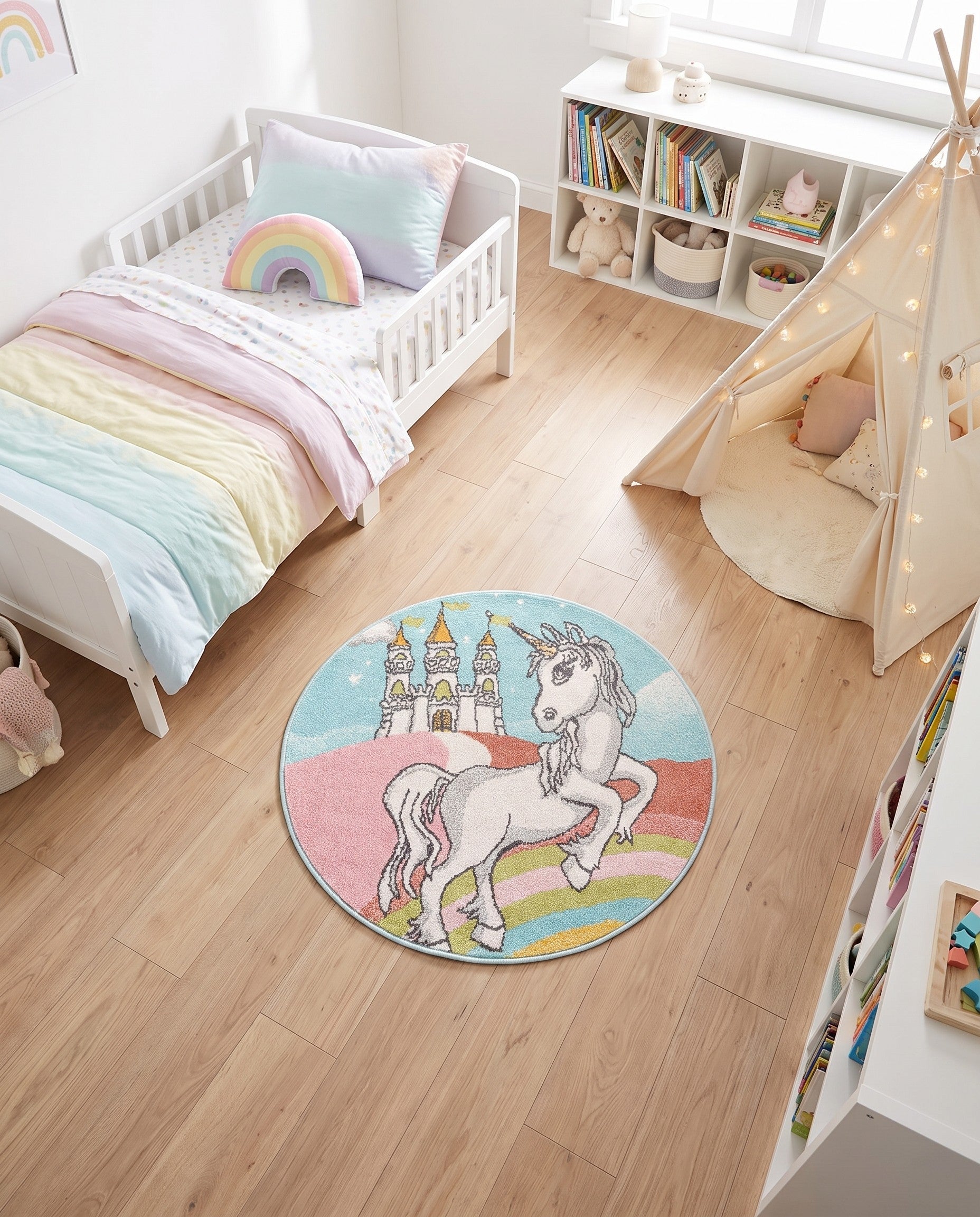 3' 3 x 3' 3 Unicorn Whimsy Kids Round Rug