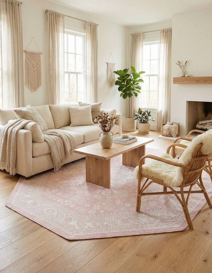 Detail image of 7' 10 x 7' 10  Washable Aztec Indoor / Outdoor Octagon Rug