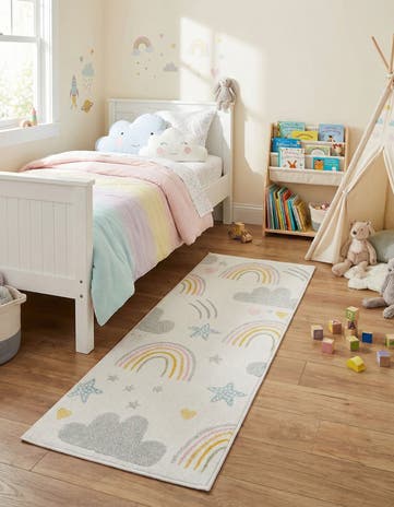 Ivory Clouds and Rainbows Whimsy Kids Runner Rug