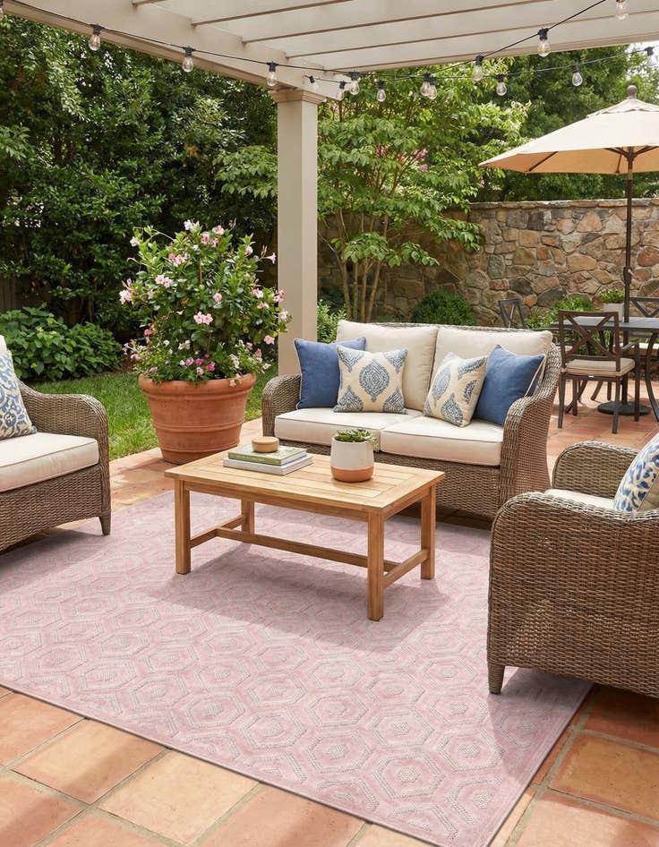 Detail image of  7' 10 x 7' 10  Washable Trellis Textured Indoor / Outdoor Square Rug