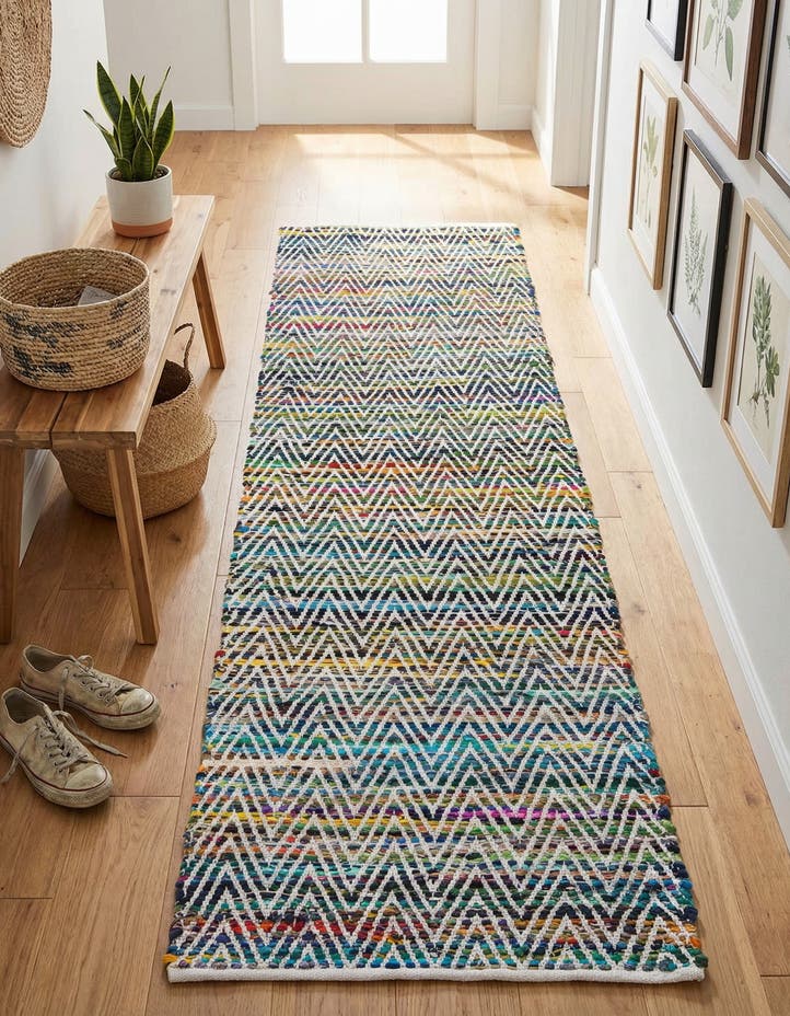 2' 7 x 10' Hand Woven Chindi Chevron Runner Rug