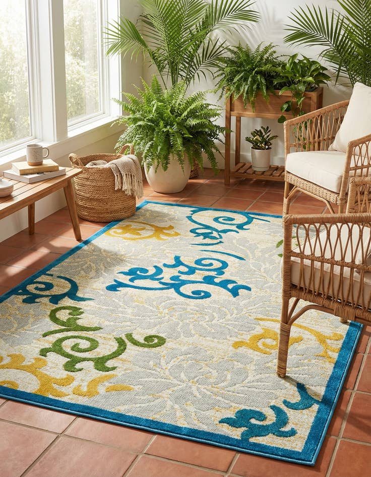 Detail image of 4' x 6'  Washable Botanical Indoor / Outdoor Rug