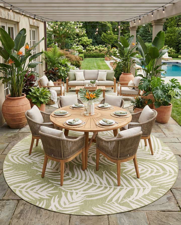 13' x 13' Easy-Clean Botanical Indoor / Outdoor Round Rug