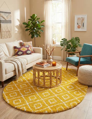 Yellow Lattice Shag Oval Rug