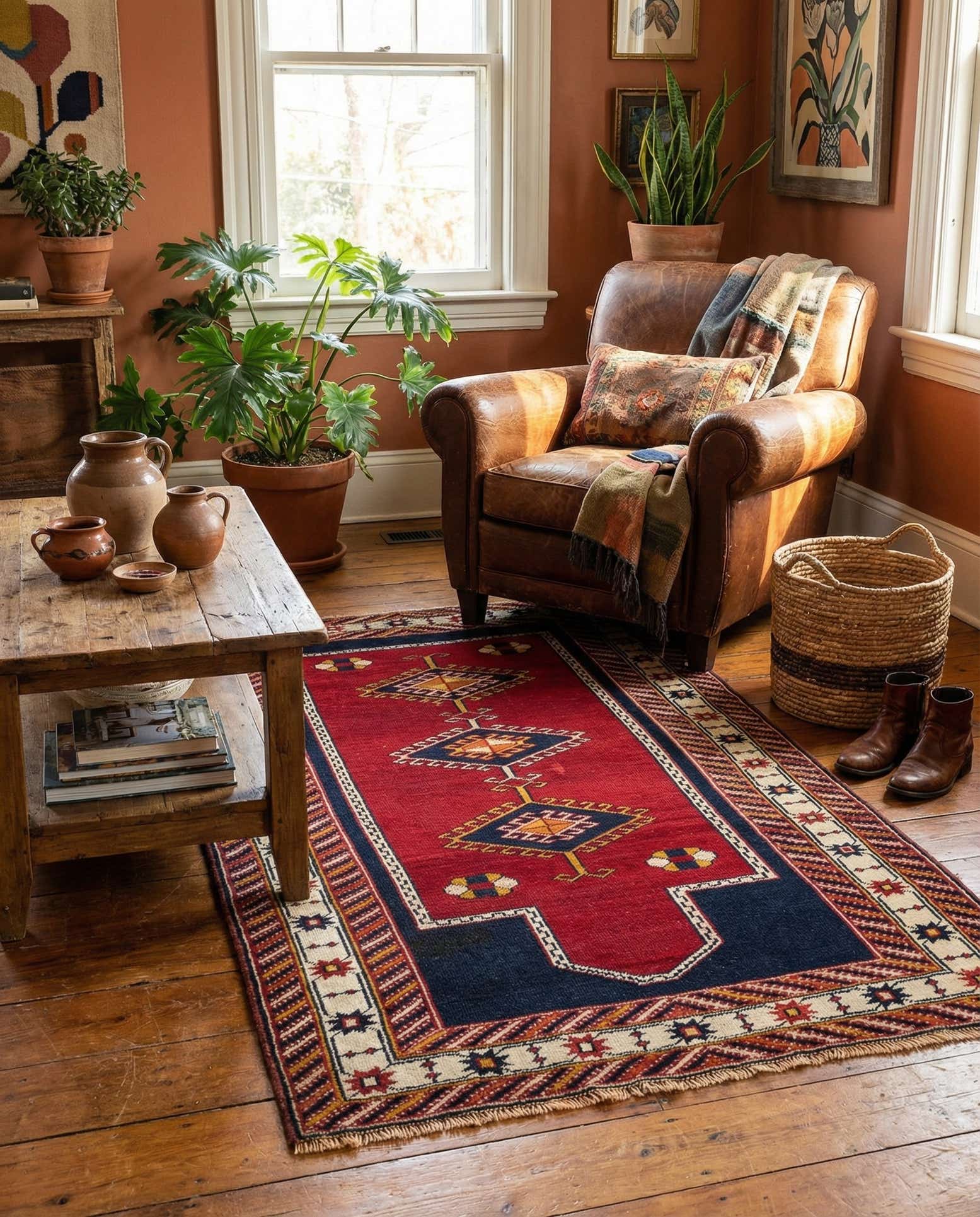 105cm x 190cm anudado a mano Anatolian Alfombra Lana