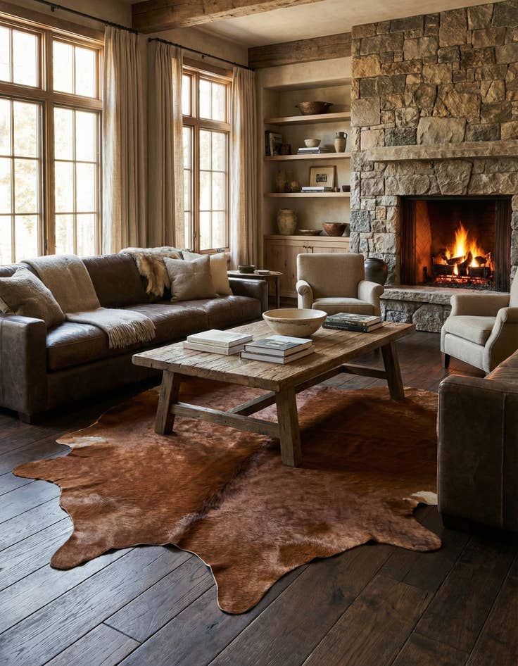 Detail image of 5' 8 x 6' 5 Cowhide Leather Rug