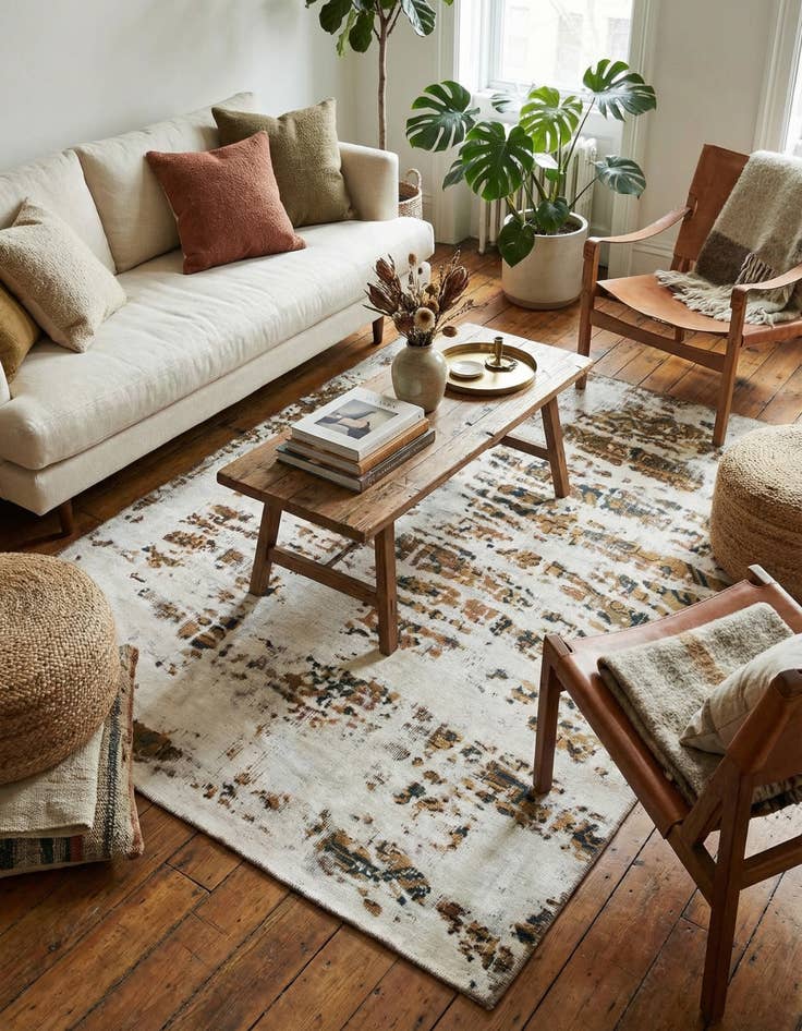 Detail image of 5' x 6' 7  Hand Knotted Ultra Vintage Persian Wool Square Rug