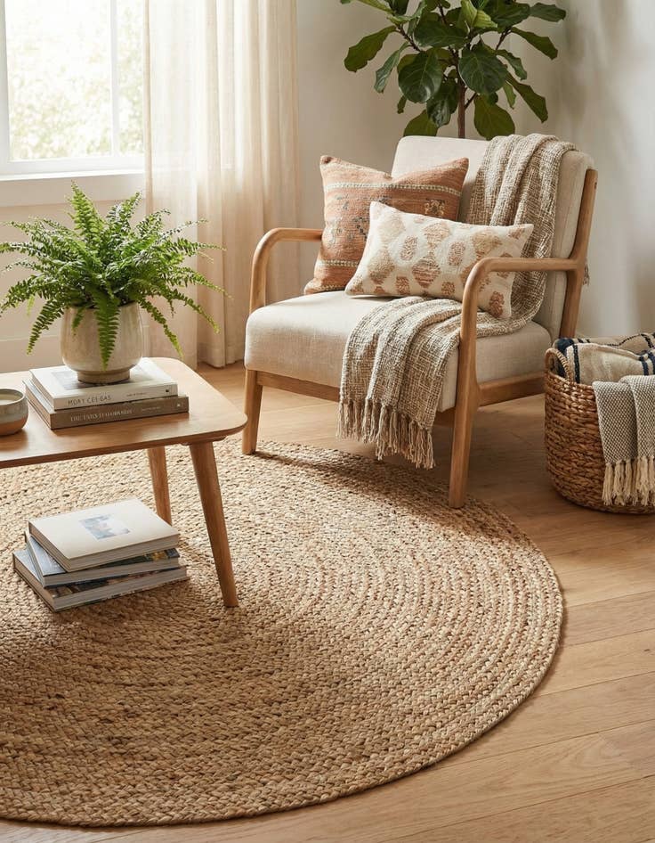 Detail image of  4' 1 x 4' 1  Hand Braided Jute Round Rug