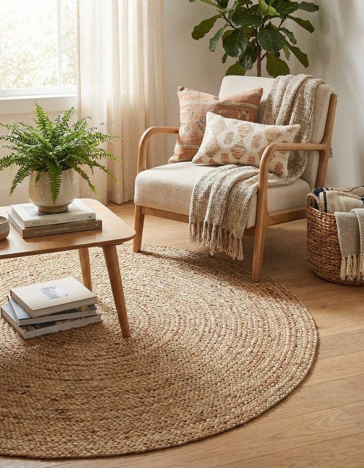 4' 1 x 4' 1 Handmade Braided Jute Round Rug