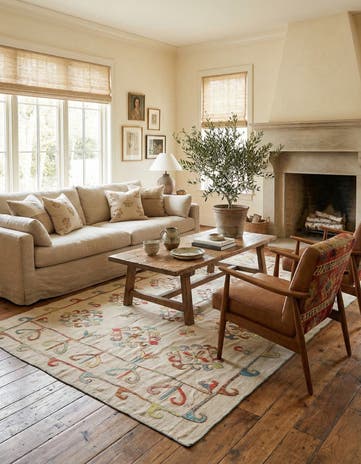 5' 4 x 8' 3 Hand Woven Kilim Suzani Wool Rug