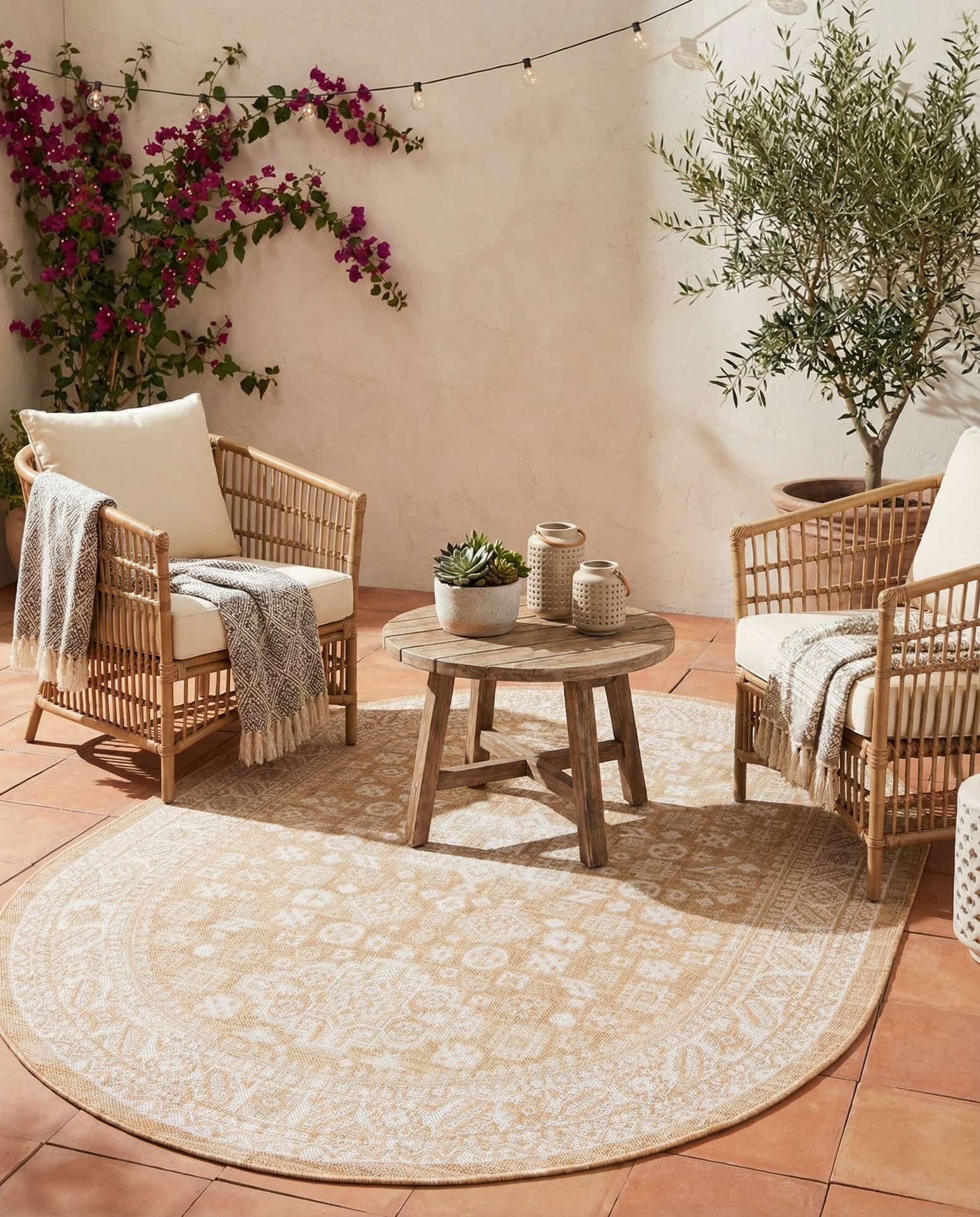 5' 3 x 8' Easy-Clean Aztec Indoor / Outdoor Oval Rug