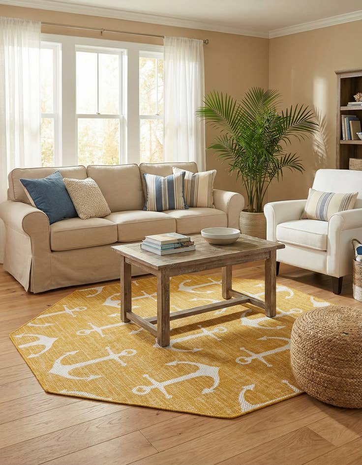 Detail image of 5' 3 x 5' 3  Washable Coastal Indoor / Outdoor Octagon Rug