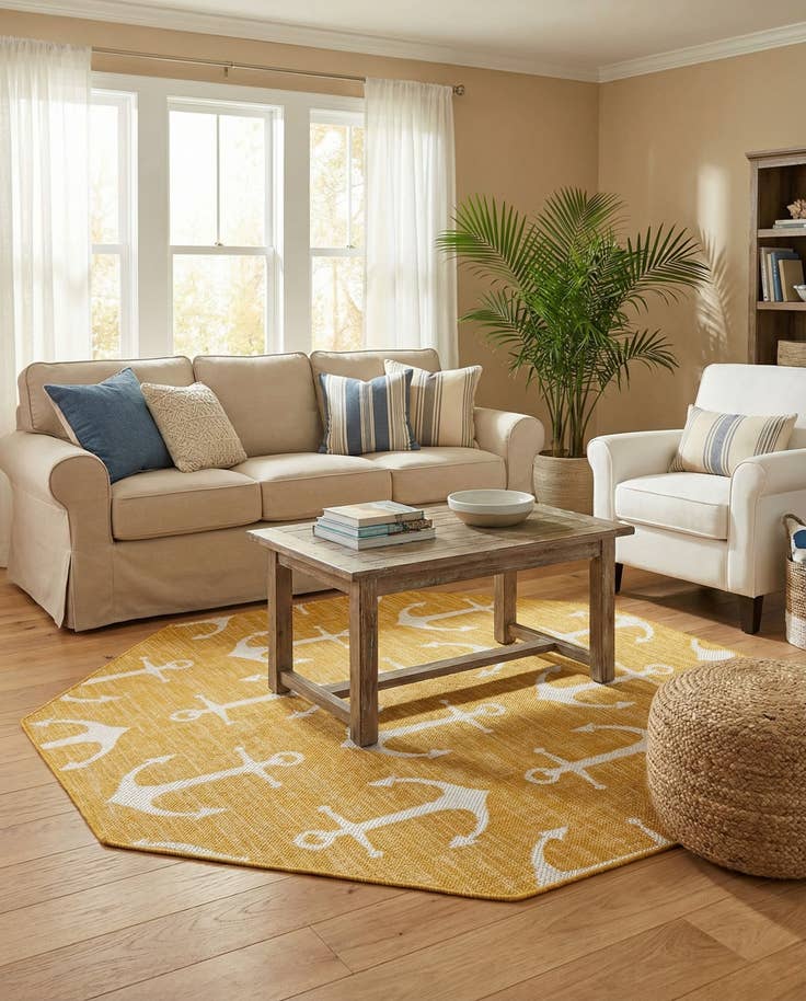 Detail image of 5' 3 x 5' 3 Easy-Clean Coastal Indoor / Outdoor Octagon Rug
