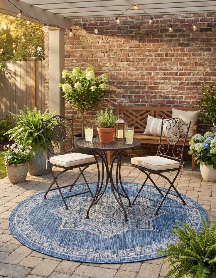 Detail image of 4' x 4'  Washable Traditional Indoor / Outdoor Round Rug