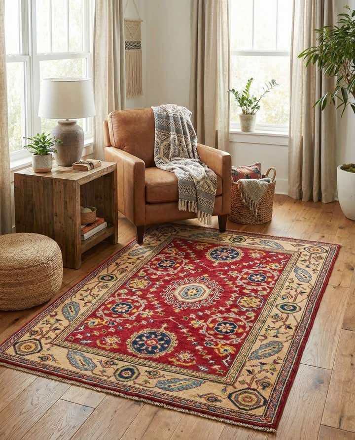 3' 4 x 4' 10 Hand Knotted Kazak Rug