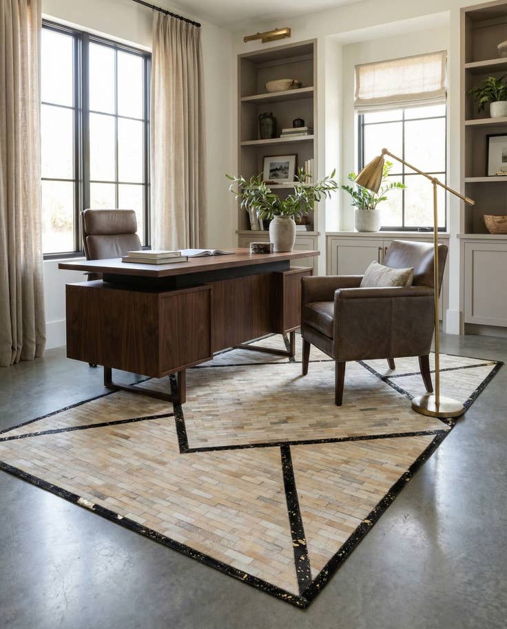 Detail image of 5' 1 x 8' 1 Cowhide Stocks Rug