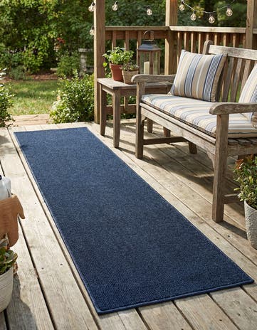Navy Blue Easy-Clean Solid Indoor / Outdoor Runner Rug