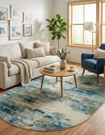 Light Blue Washable Theia Oval Rug