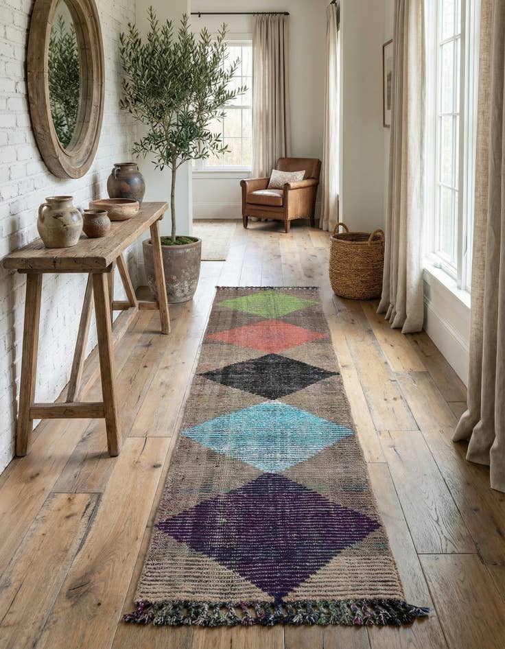 Detail image of 2' 6 x 12'  Hand Knotted Moroccan Wool Runner Rug